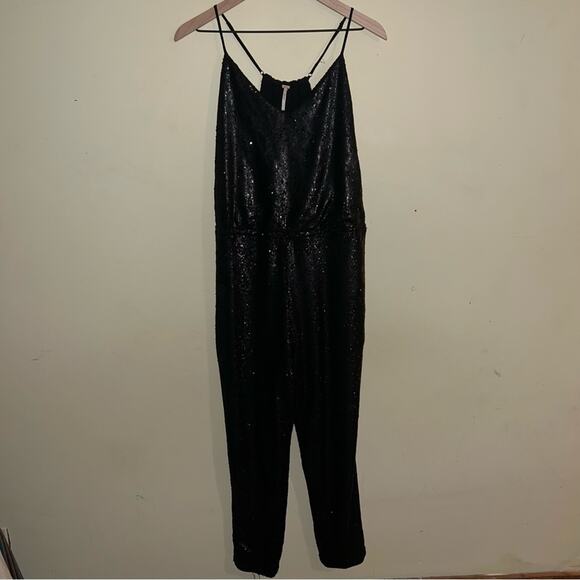 FREE PEOPLE all black slouchy sequin jumpsuit S - Picture 4 of 8